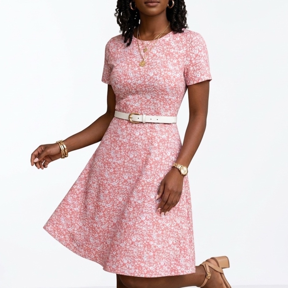 Huhot Pink Floral Midi Dress Pastel A-Line Spring Summer Wedding Guest